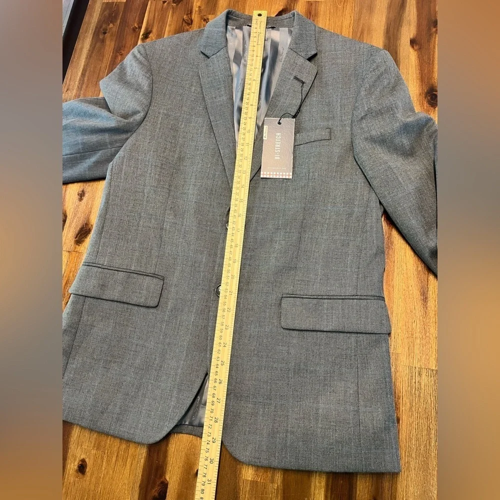 Ben Sherman Bi-Stretch Suit Jacket Blazer Sport Coat 38S Gray light blue plaid